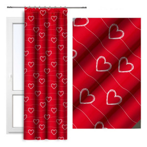 Zasłona dziecięca na taśmie 140x250 D404-190-02 serca na czerwonym tle