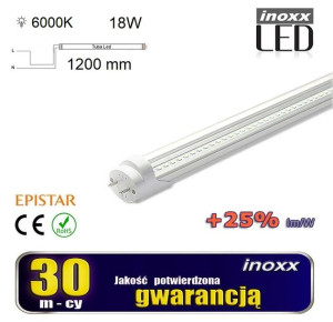 Świetlówka led 120cm 18w t8 6000k g13 zimna przezroczysta jednostronna