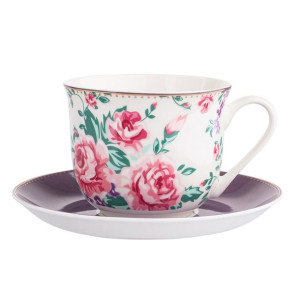 Filiżanka do kawy i herbaty porcelanowa ze spodkami Jumbo Charlotta 400 ml