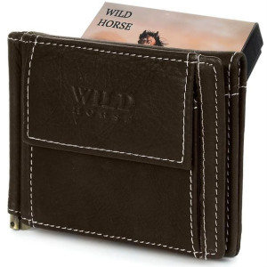 Portfel męski skórzany mały ciemnobrązowy z wsuwką na banknoty RFiD Wild Ho