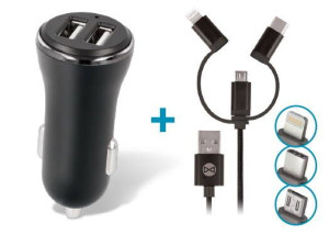 Forever ładowarka samochodowa CC-03 2x USB 2,4A czarna + kabel 3w1 microUSB