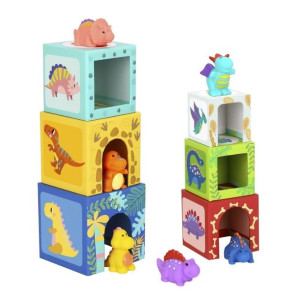 Tooky Toy Drewniane Klocki Układanka Edukacyjna + 6 Figurek Do Zabawy 12 El