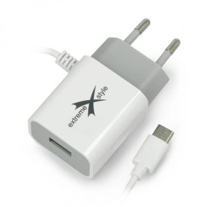 Ładowarka sieciowa USB AMPERE + KABEL USB-C TYP C 2.4A ATCCU24W biała
