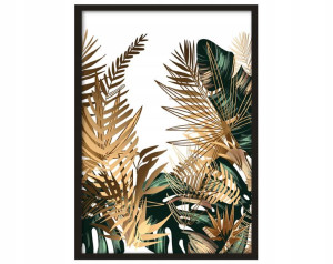 Obraz Plakat w Ramie Złote Liście Monstera 3XL