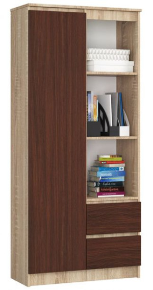 Regał na książki z szufladami i półkami dąb sonoma + wenge - Benedik 3X