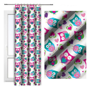Zasłona dziecięca na taśmie 140x250 D404-349-01 sowy
