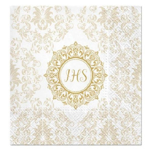 Serwetki komunijne IHS złoty nadruk 33x33cm 20 sztuk SDL151900