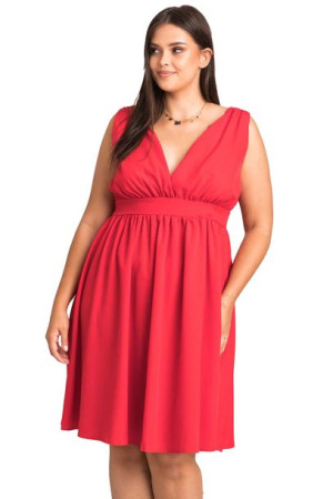 Sukienka MERLIN rozkloszowana dekolt czerwona 48 PLUS SIZE