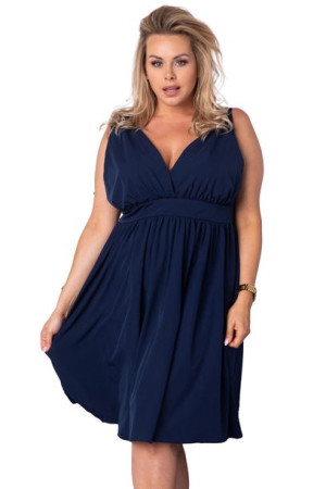 Sukienka MERLIN rozkloszowana dekolt granatowa 46 PLUS SIZE