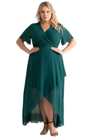 Sukienka MONIKA kopert.dł.tył butelkowa zieleń 46 PLUS SIZE