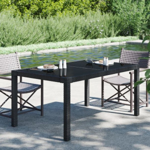 Lumarko Stół ogrodowy, 150x90x75 cm, szkło i rattan PE, czarny
