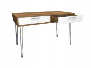  Toaletka Biurko Konsola DREWNO RETRO, BIAŁE 80x40 srebrne metalowe nogi