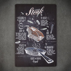 Tabliczka dekoracyjna metalowa STEAK RECIPE