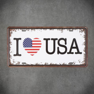 Tabliczka metalowa na ścianę I LOVE USA