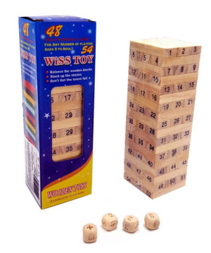 Jenga Gra Drewniana Chwiejąca Się Wieża + 4 Kostki