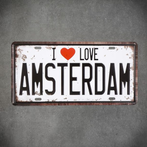 Tabliczka dekoracyjna metalowa I LOVE AMSTERDAM