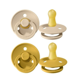 BIBS COLOUR 2-PACK VANILLA & MUSTARD S Smoczek Uspokajający kauczuk Hevea