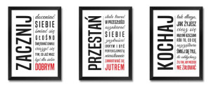 Nowoczesny obraz obrazy na ścianę z cytatami napisami tryptyk w ramach