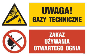 Znak - Uwaga! gazy techniczne, Zakaz używania otwartego ognia OI038 Uwaga!