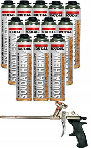 SOUDAL Klej w pianie do styropianu 12szt+ PISTOLET