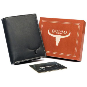 Składany portfel męski pionowy z przeszyciami, skóra naturalna — Buffalo Wi