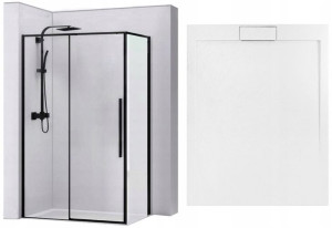 Kabina Solar Czarna 80x100 + Brodzik Biały Kamień