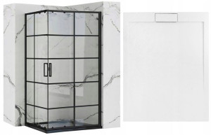Kabina Concept Czarna 80x100 Brodzik Biały Kamień