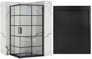 Kabina Concept Czarna 80x100 Brodzik Czarny Kamień
