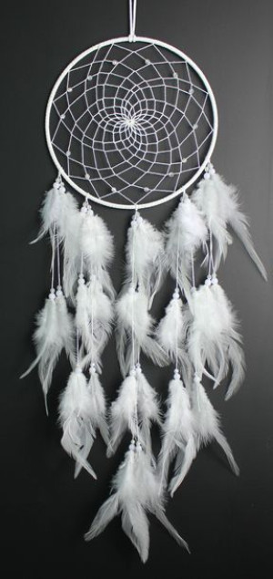 Łąpacz snów Biały dł 65cm Pióra Boho