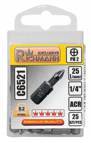 Zestaw Grotów Ph-2 25mm Bit Końcówka 1/4'' 25szt.