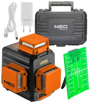 Neo Laser Krzyżowy 360° 20m Zielony Uchwyt Walizka