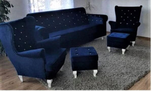 Piękny KOMPLET SKANDYNAWSKI SOFA+2 FOTELE+podnóżki