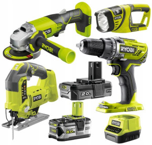 Zestaw 7el Ryobi Wkrętarka Szlifierka 5ah+2ah 18v