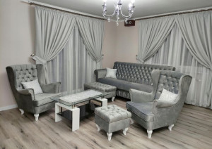 Komplet Skandynawski Sofa+2 Fotele+podnóżki