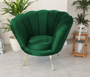 Fotel Muszelka Glamour Butelkowa Zieleń