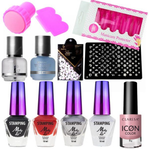 Duży zestaw do stampingu 4x lakier Molly Lac 2x Silcare 1x blaszka 1x lakie
