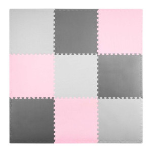 Mata piankowa edukacyjna puzzle gruba 180x180cm Ricokid sszaro różowa