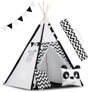 Namiot tipi dla dzieci z girlandą i światełkami Ricokids - biało czarny
