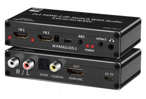Switch Hdmi 2.0 2x1 Rozdzielac Ekstraktor Spdif 4k