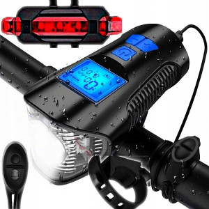 LICZNIK ROWEROWY mocna LAMPA LED przód tył KLAKSON