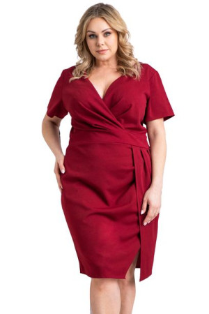 Sukienka BARI kopertowa z rozcięciem bordo 50 PLUS SIZE