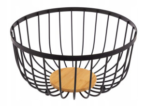 Koszyk Patera Na Owoce Czarny Metal Bambus Scandi