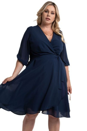 Sukienka NATALY gładka granat 56 PLUS SIZE