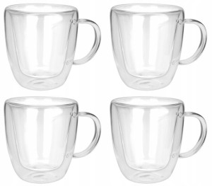 KUBEK szklanka filiżanka PODWÓJNE ŚCIANKI 4x180ml