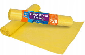 WORKI NA ŚMIECI super mocne Z TAŚMĄ 120 L ŻÓŁTE