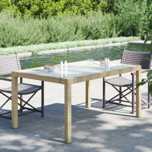 Lumarko Stół ogrodowy, 150x90x75 cm, szkło i rattan PE, beżowy