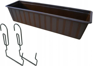 Doniczka plastikowa balkonowa BRĄZ 60cm+ 2 UCHWYTY