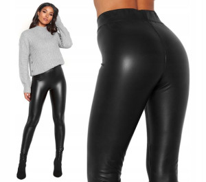 Legginsy Ocieplane Woskowane Spodnie Latex Skóra