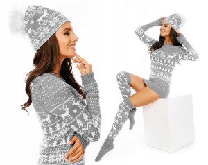 Komplet Świąteczny Sweter Podkolanówki Czapka