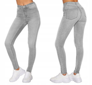 Szare Jeansy Spodnie Wyszczuplające Modelujące